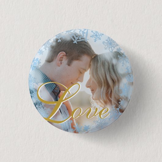 Blue Snowflakes Weihnachten Liebe Personalisiertes Button (Vorderseite)