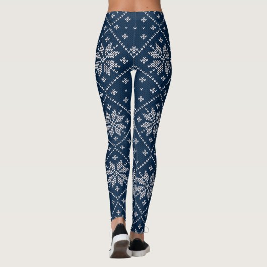 Blue Snowflakes Weihnachten Sweater Strick Pattern Leggings (Rückseite)