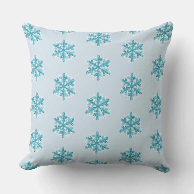 Blue Snowflakes Weihnachten / Wintertime Pillow Kissen (Vorderseite)