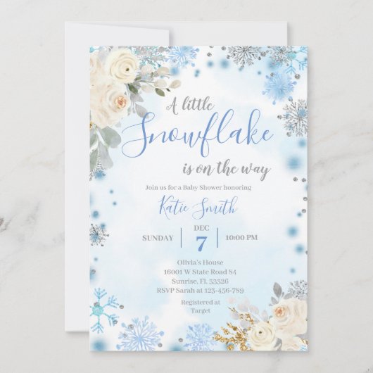 Blue Snowflakes Winter auf dem Weg Babydusche Einladung (Vorderseite)