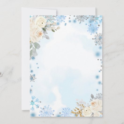 Blue Snowflakes Winter auf dem Weg Babydusche Einladung (Rückseite)