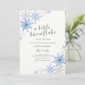 Blue Snowflakes Winter Baby Dusche Einladung (Stehend Vorderseite)