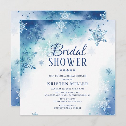 Blue Snowflakes Winter Bridal Dusche Einladung (Vorne/Hinten)