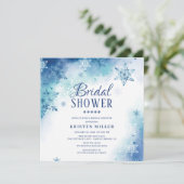 Blue Snowflakes Winter Bridal Dusche Einladung (Stehend Vorderseite)