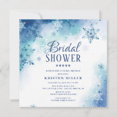 Blue Snowflakes Winter Bridal Dusche Einladung (Vorderseite)