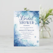 Blue Snowflakes Winter Bridal Dusche Einladung (Stehend Vorderseite)
