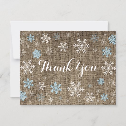 Blue Snowflakes Winter Burlap Danke Karte (Vorderseite)