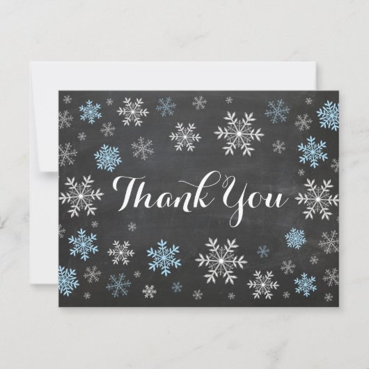Blue Snowflakes Winter Chalkboard Danke Karte (Vorderseite)