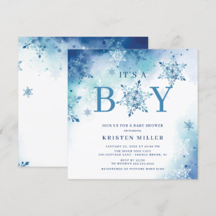 Blue Snowflakes Winter Es ist Boy Baby Dusche Einladung