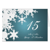 Blue Snowflakes Winter Hochzeitstisch Sitzkarte (Vorderseite (Horizontal))