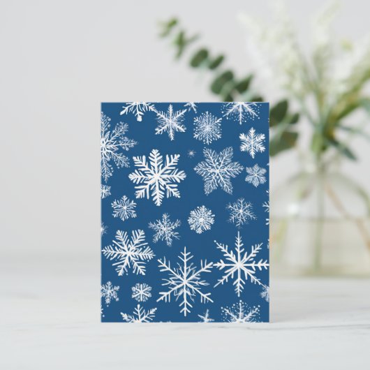 Blue Snowflakes Winter Postkarte (Stehend Vorderseite)