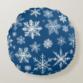 Blue Snowflakes Winter Rundes Kissen