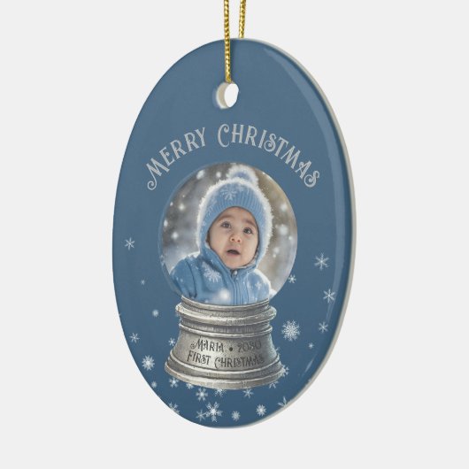 Blue Snowglobe Snowflake Foto Keramik Ornament (Links)