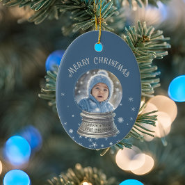 Blue Snowglobe Snowflake Foto Keramik Ornament