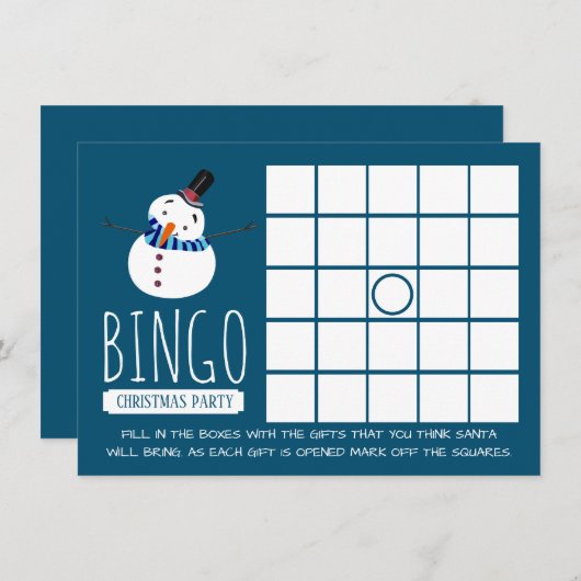 Blue Snowman, Christmas Party Bingo Einladung (Vorne/Hinten)