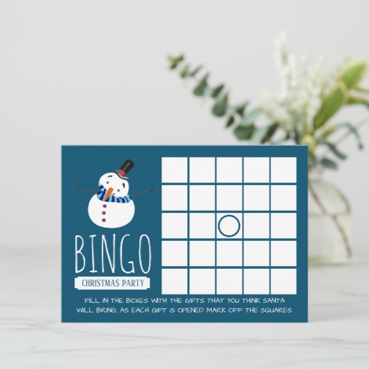 Blue Snowman, Christmas Party Bingo Einladung (Stehend Vorderseite)