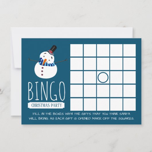 Blue Snowman, Christmas Party Bingo Einladung (Vorderseite)