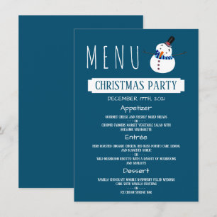 Blue Snowman, Christmas Party Menu Einladung