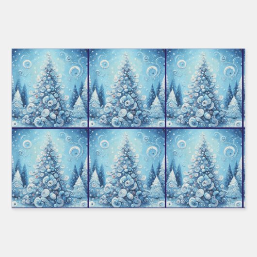 Blue Snowman Christmas Tree Baubles Decoupage Geschenkpapier Set (Vorderseite 3)