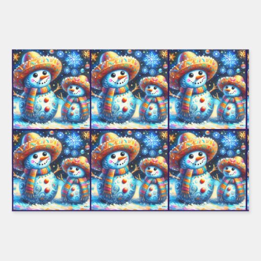 Blue Snowman Christmas Tree Baubles Decoupage Geschenkpapier Set (Vorderseite)