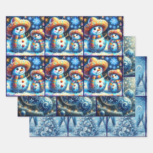 Blue Snowman Christmas Tree Baubles Decoupage Geschenkpapier Set (Set)