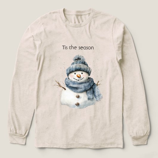 Blue Snowman Christmas Tri-Blend Shirt (Design Vorderseite)