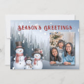 Blue Snowman Family Winter Foto Feiertagskarte (Vorderseite)