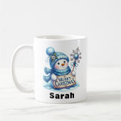 Blue Snowman Frohe Weihnachtszeichen Kaffeetasse (Links)