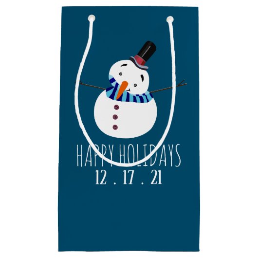 Blue Snowman, Happy Holidays Kleine Geschenktüte (Vorderseite)