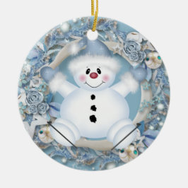 Blue Snowman Keramik Ornament