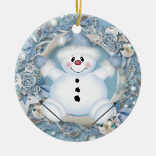 Blue Snowman Keramik Ornament
