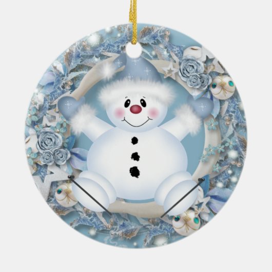 Blue Snowman Keramik Ornament (Hinten)