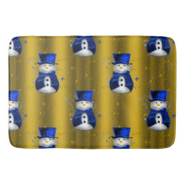Blue Snowman on Gold Christmas Badematte