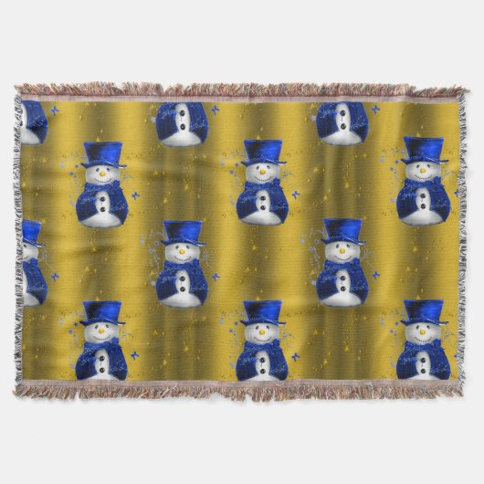 Blue Snowman on Gold Christmas Decke (Vorderseite)