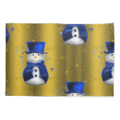 Blue Snowman on Gold Christmas Kissenbezug (Rückseite)