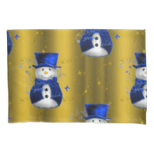 Blue Snowman on Gold Christmas