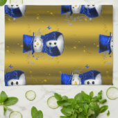 Blue Snowman on Gold Christmas Küchentuch (Gefaltet)