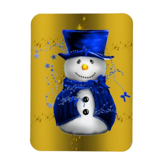 Blue Snowman on Gold Christmas Magnet (Vertikal)