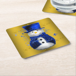 Blue Snowman on Gold Christmas Rechteckiger Pappuntersetzer