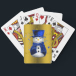 Blue Snowman on Gold Christmas Spielkarten<br><div class="desc">Ein niedliches und buntes Weihnachtsmuster mit Schneemännern in blauen Samthut und Westen,  auf festlichem goldenen Hintergrund mit goldenen Sternen,  um eine stilvolle und skurrile Touch zu Ihren Weihnachtsdekorationen in diesem Jahr hinzuzufügen.</div>