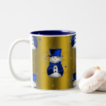 Blue Snowman on Gold Christmas