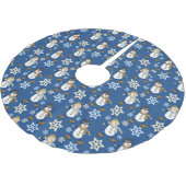 Blue Snowman Snowflake Pattern Polyester Weihnachtsbaumdecke (Schrägansicht)