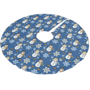 Blue Snowman Snowflake Pattern Polyester Weihnachtsbaumdecke