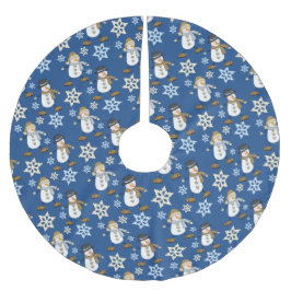 Blue Snowman Snowflake Pattern Polyester Weihnachtsbaumdecke