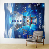 Blue Snowman Snowflakes Holiday Backdrop Wandteppich (Beispiel (Horizontal))