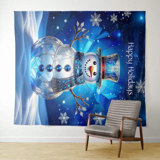 Blue Snowman Snowflakes Holiday Backdrop Wandteppich (Beispiel (Horizontal))