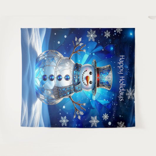 Blue Snowman Snowflakes Holiday Backdrop Wandteppich (Vorderseite (Horizontal))