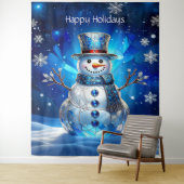 Blue Snowman Snowflakes Holiday Backdrop Wandteppich (Beispiel)