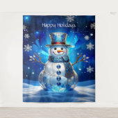Blue Snowman Snowflakes Holiday Backdrop Wandteppich (Vorderseite)