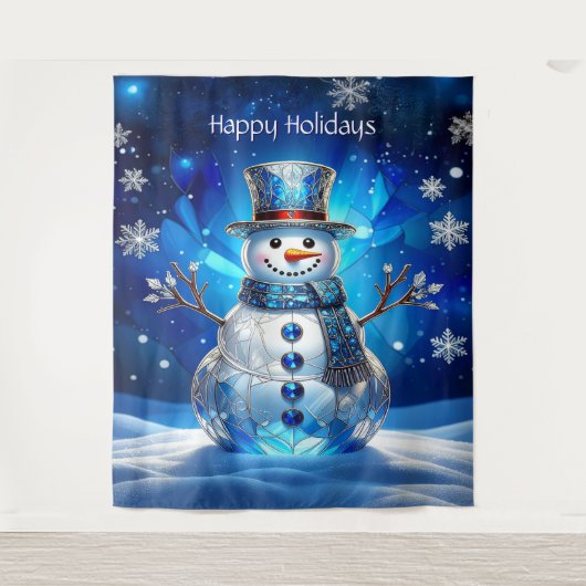 Blue Snowman Snowflakes Holiday Backdrop Wandteppich (Vorderseite)